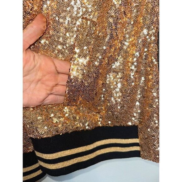 Torrid Allover Gold &โBlack Sequin Long Sleeve Bomber Jacket Pockets Lined SZ1X - Picture 8 of 16